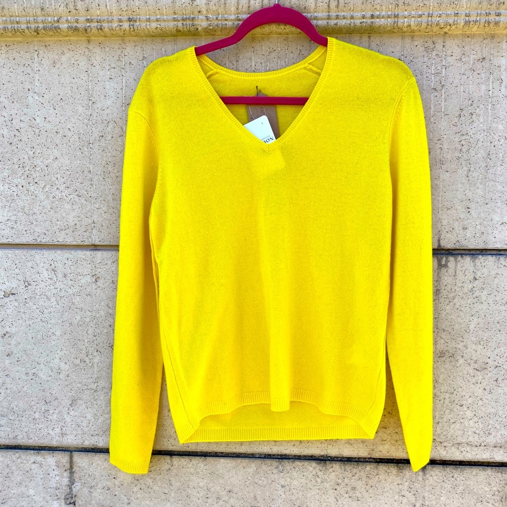 🆕 🔖 Max & Moi Paris Yellow Cashmere V-Neck Sweater French Size 1/US 4/S NWT ✨